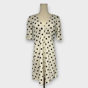 GAP Linen-Blend Button Mini Dress Black Polka Dot Size Small NEW